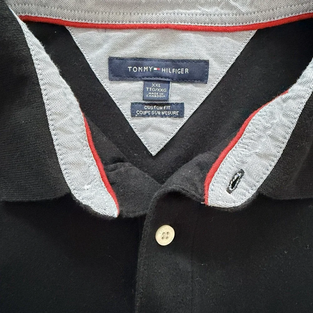 Tommy Hilfiger Polo Shirt Men Black‎ Custom Fit Short Sleeve Cotton Logo XXL